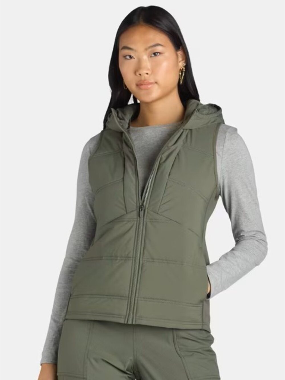 Avia Women's Hooded Quilted Puffer Vest | Olive Green | Size S